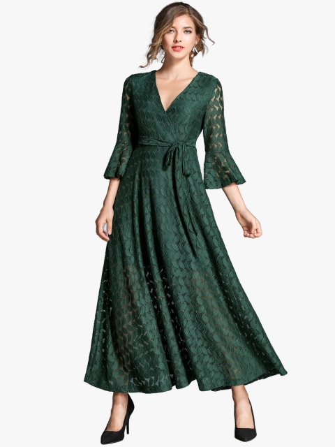 

JC Collection Women Green Lace Maxi Dress