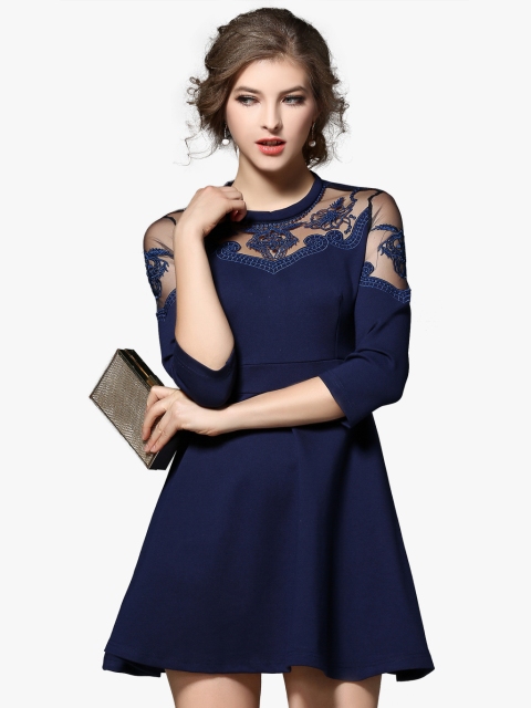 

JC Collection Women Navy Blue Solid Fit and Flare Dress
