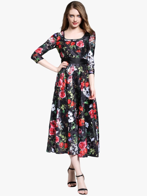 

JC Collection Women Black & Red Floral Printed A-Line Dress