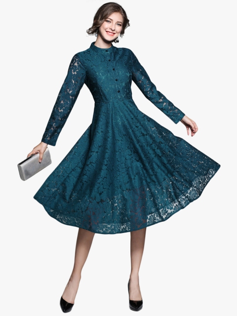 

JC Collection Women Teal Blue Self Design Fit & Flare Dress
