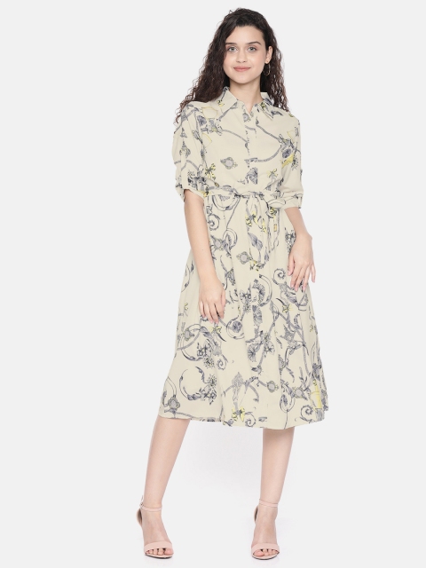

JC Collection Women White Printed Fit and Flare Dress