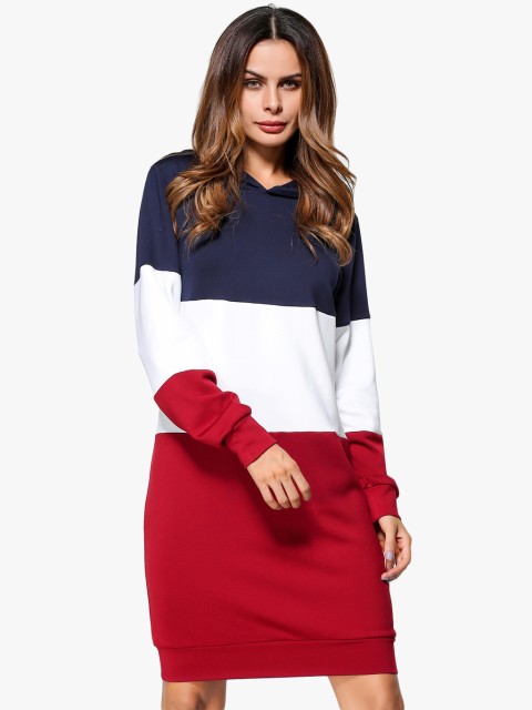 

JC Collection Women Maroon & Navy Blue Colourblocked Hooded T-shirt Dress