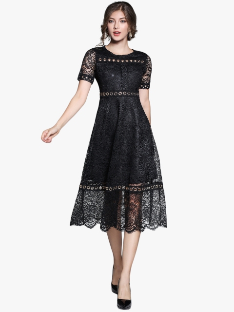

JC Collection Women Black Lace Fit and Flare Dress