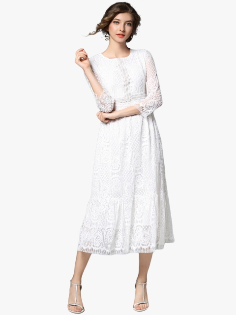 

JC Collection Women White Lace A-Line Dress