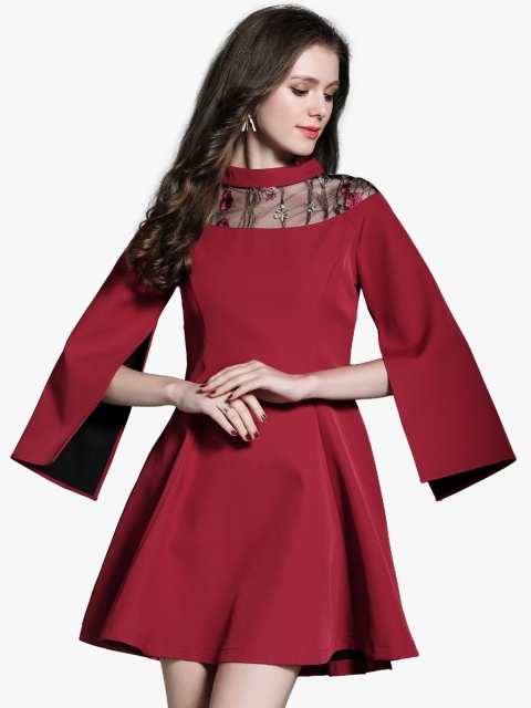 

JC Collection Women Maroon Solid Fit & Flare Dress