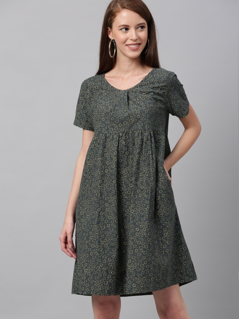 

JC Collection Women Green & Beige Printed Empire Dress