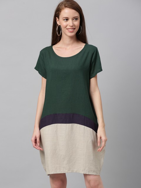 

JC Collection Women Green & Beige Colourblocked Balloon Dress