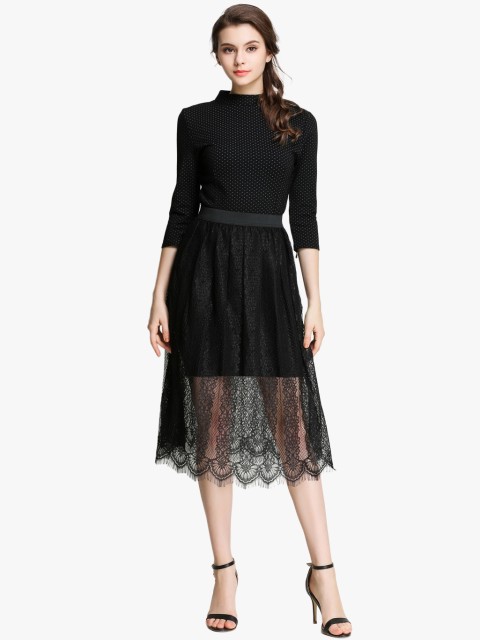 

JC Collection Women Black Printed Sheath Dress with Skirt