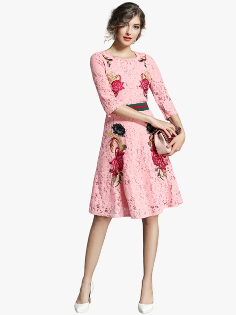 

JC Collection Women Pink Lace Fit and Flare Dress