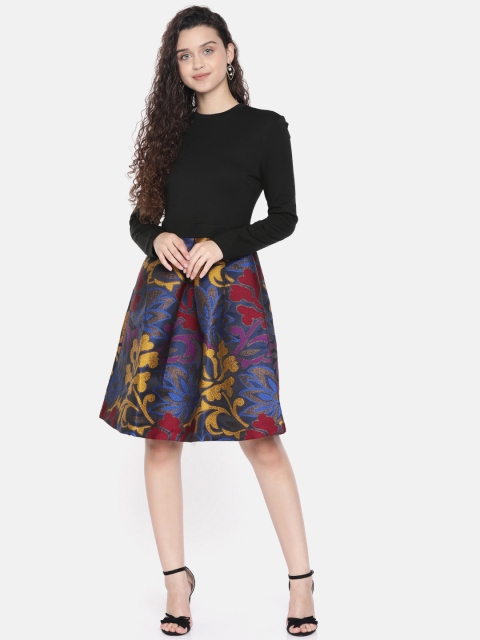 

JC Collection Women Black & Navy Blue Self Design Fit and Flare Dress