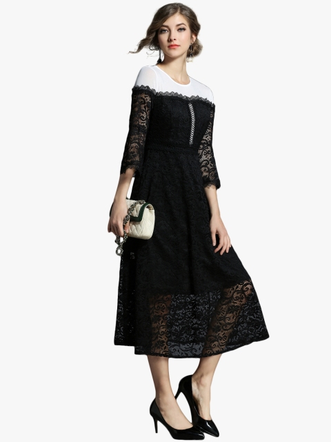 

JC Collection Women Black Self Design A-Line Dress
