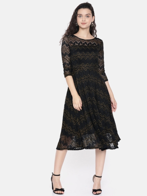 

JC Collection Women Black Self Design Fit and Flare Lace Dress
