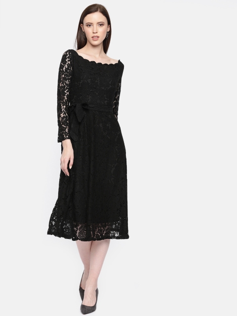 

JC Collection Women Black Self Design A-Line Dress with Lace Inserts