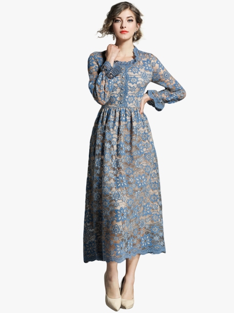 

JC Collection Women Blue Self Design A-Line Dress