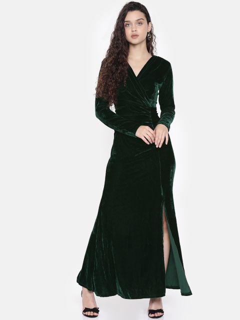 

JC Collection Women Green Solid Velvet Maxi Dress With Slit Detail