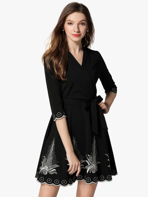 

JC Collection Women Black Embroidered Fit & Flare Dress