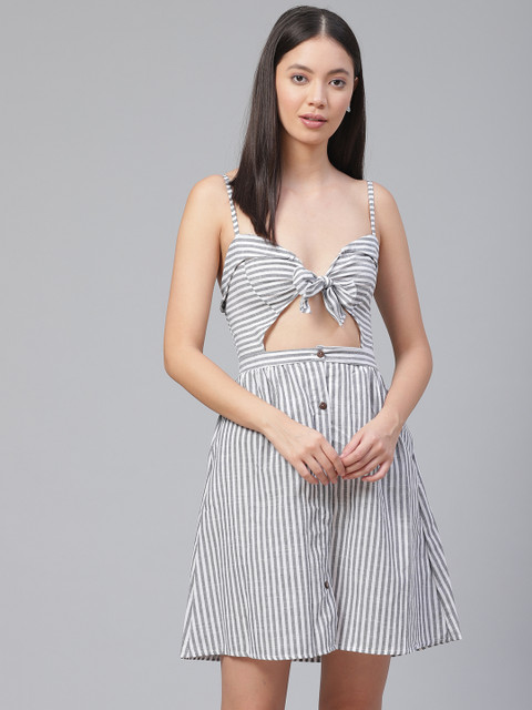 

JC Collection Women White & Black Striped A-Line Dress