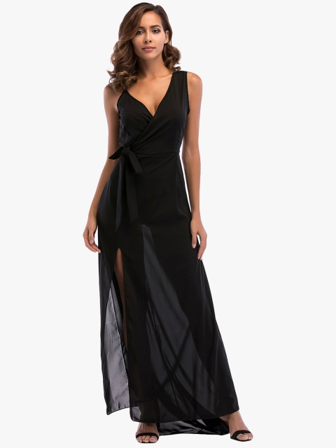

JC Collection Women Black Solid Sheer Maxi Dress