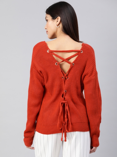 

JC Collection Women Red Self Design Styled-Back Sweater