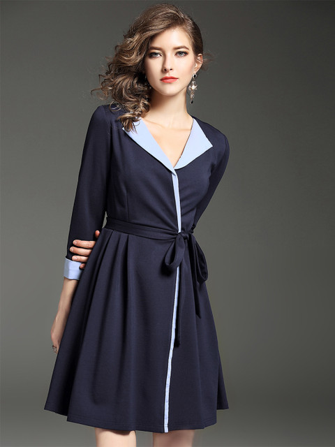 

JC Collection Women Navy Blue Solid A-Line Dress