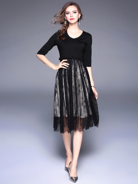 

JC Collection Women Black Self Design Fit and Flare Dress