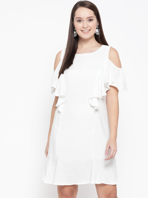 

JC Collection Women White Solid Cold-Shoulder A-Line Dress