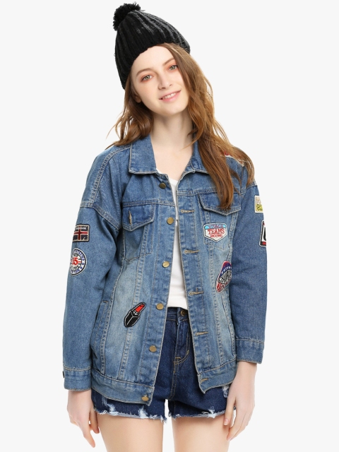 

JC Collection Women Blue Printed Denim Jacket