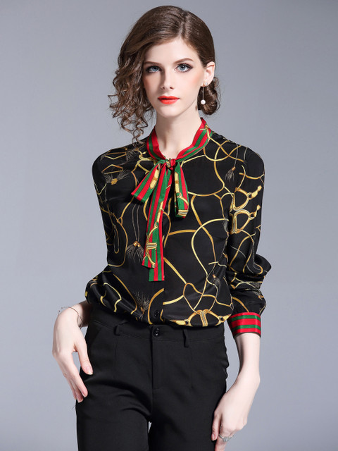 

JC Collection Women Black & Mustard Slim Fit Printed Casual Shirt