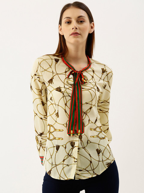 

JC Collection Women Cream-Coloured & Yellow Slim Fit Scarf Print Casual Shirt