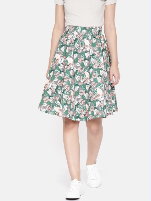 

JC Collection Women Grey & Green Printed Flared Skirt