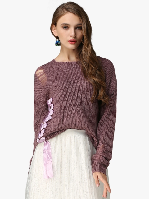 

JC Collection Women Mauve Self Design Sweater