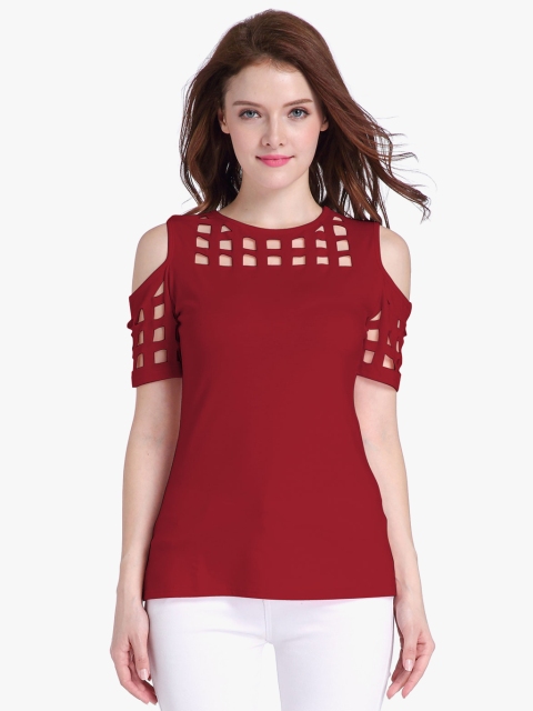

JC Collection Women Maroon Solid Cold-Shoulder High-Low Top