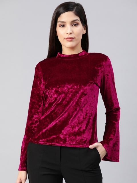 

JC Collection Women Maroon Solid Velvet Top