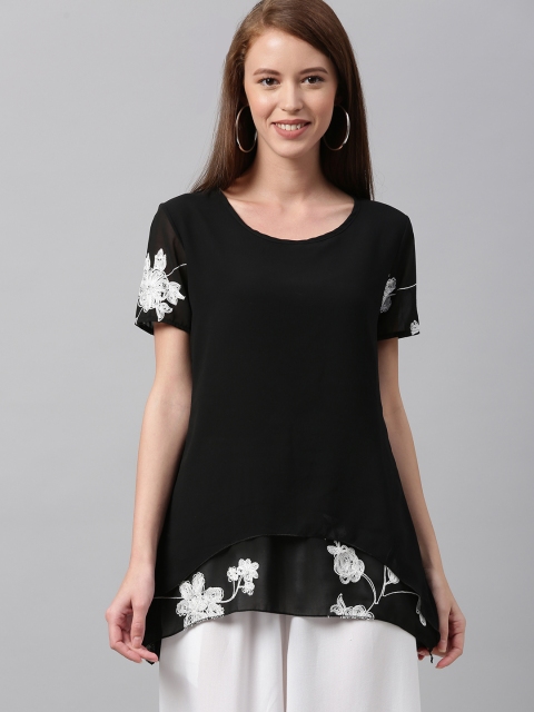 

JC Collection Women Black & White Embroidered Layered Top with Embroidery