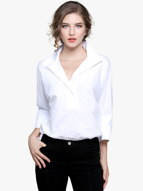 

JC Collection Women White Solid Shirt Style Top