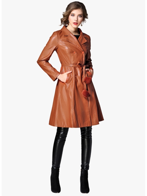 

JC Collection Women Brown Solid Double-Breasted Longline Princess Coat
