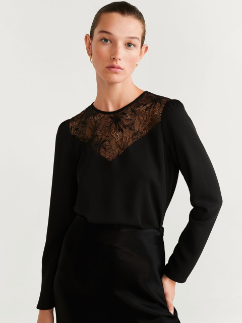

MANGO Women Black Solid Regular Top