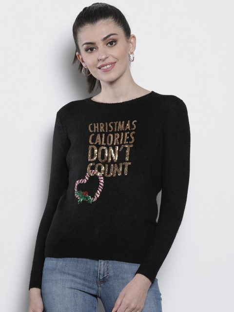 

DOROTHY PERKINS Women Black Petite Self Design Sweater