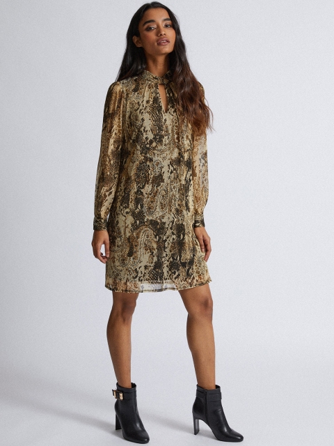 

DOROTHY PERKINS Women Beige & Black Printed Shift Dress