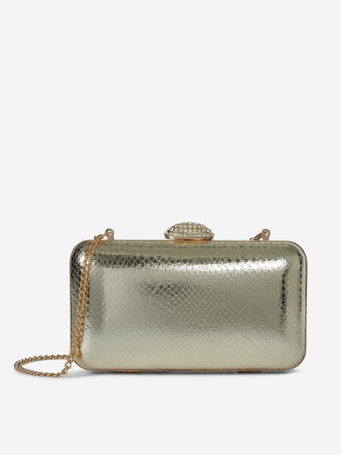 

DOROTHY PERKINS Muted Gold-Toned Textured Box Clutch
