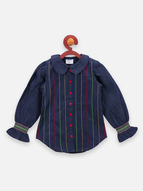 

LilPicks Girls Blue Striped Shirt Style Top