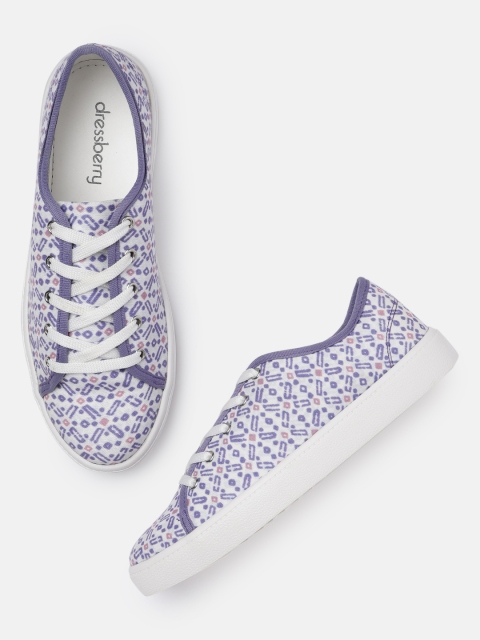 

DressBerry Women White & Blue Printed Sneakers