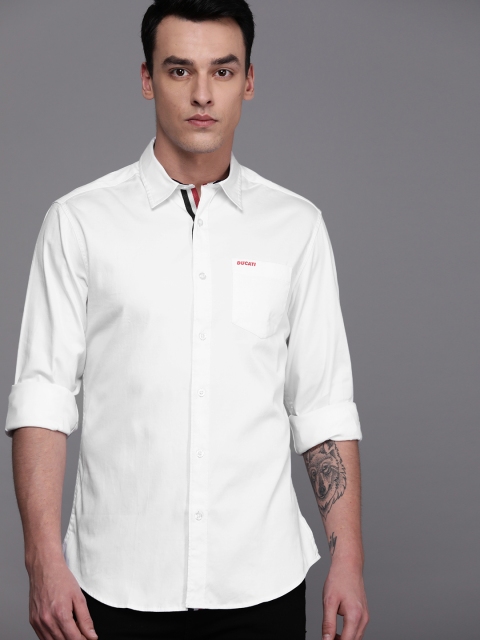 

Ducati Men White Slim Fit Solid Knitted Casual Shirt