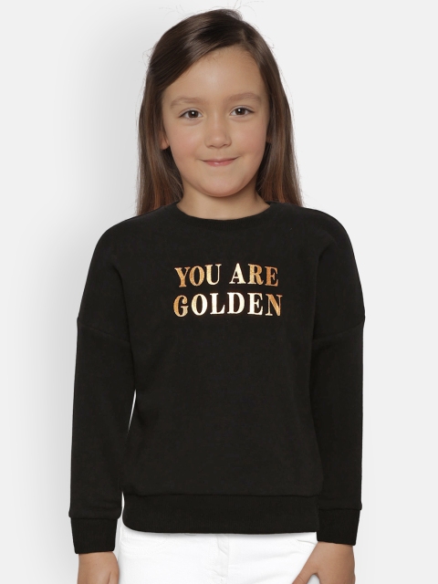 

Fox Girls Black Solid Sweatshirt with Printed Detail