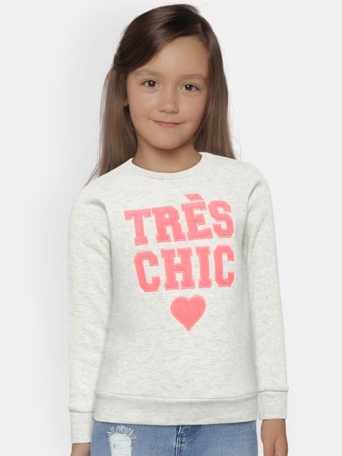 

Fox Girls Grey Melange & Coral Pink Self Design Sweatshirt
