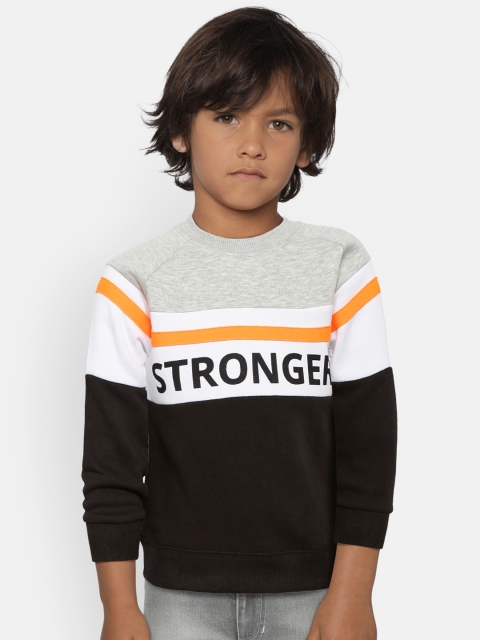 

Fox Boys Black & Grey Melange Colourblocked Sweatshirt with Printed Detail