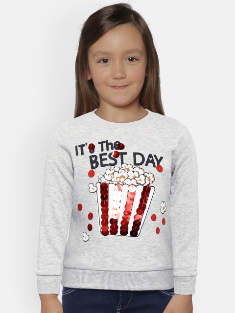 

Fox Girls Grey Melange Printed Sequinned Sweatshirt