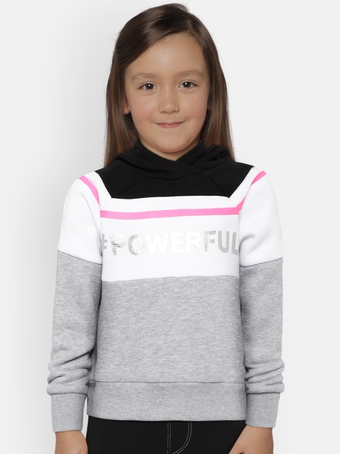 

Fox Girls Grey Melange & White Colourblocked Hooded Sweatshirt