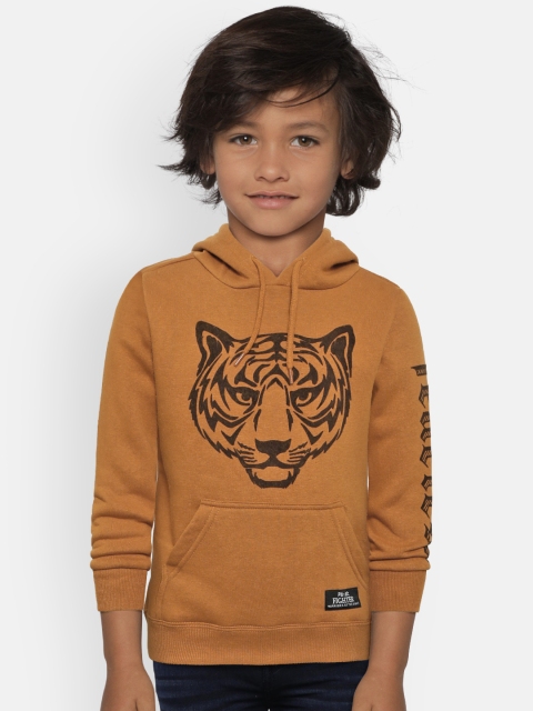 

Fox Boys Mustard Brown Embossed Print Hooded Sweatshirt