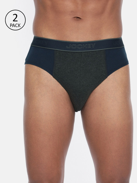 

Jockey Men Pack of 2 Navy Blue & Charcoal Grey Colourblocked Briefs 1011-0205